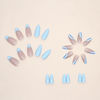 Picture of Blue Press on Nails Short Almond Fake Nails Press ons Glitter False Nails with Designs Wave Glossy Full Cover Acrylic Glue on Nails Cute Artificial Stick on Nails for Women Manicure Decoration 24Pcs