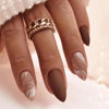 Picture of Almond Press on Nails Medium Fake Nails with Designs Brown False Nails Press ons Gold Line Acrylic Glue on Nails Matte Full Cover Cute Artificial Stick on Nails for Women Nails Decorations 24Pcs