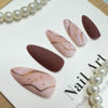 Picture of Almond Press on Nails Medium Fake Nails with Designs Brown False Nails Press ons Gold Line Acrylic Glue on Nails Matte Full Cover Cute Artificial Stick on Nails for Women Nails Decorations 24Pcs