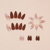 Picture of Almond Press on Nails Medium Fake Nails with Designs Brown False Nails Press ons Gold Line Acrylic Glue on Nails Matte Full Cover Cute Artificial Stick on Nails for Women Nails Decorations 24Pcs