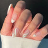 Picture of French Tip Press on Nails Almond Medium Fake Nails White French Tip False Nails with Glitter Swirl Design Glossy Full Cover Acrylic Glue on Nails Artificial Stick on Nails for Women Manicure 24Pcs