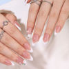 Picture of French Tip Press on Nails Almond Short Fake Nails Flower False Nails with Designs Rhinestones Glossy Full Cover Acrylic Glue on Nails Cute Artificial Stick on Nails for Women Manicure 24Pcs
