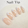 Picture of White French Tip Press on Nails Medium Almond Fake Nails Nude False Nails Press ons with Swirl Wave Line Designs Glossy Full Cover Glue on Nails Acrylic Stick on Nails for Women Manicure 24Pcs