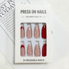 Picture of Red Press on Nails Medium Almond Fake Nails with Designs French Tip False Nails Press ons Gold Glitter Glossy Full Cover Glue on Nails Acrylic Artificial Cute Stick on Nails for Women Manicure 24Pcs