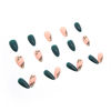 Picture of Green Press on Nails Medium Almond Fake Nails with Designs Leaf Gold Line False Nails Press ons Glossy Full Cover Glue on Nails Cute Acrylic Nails Artificial Stick on Nails for Women 24 Pcs