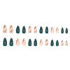 Picture of Green Press on Nails Medium Almond Fake Nails with Designs Leaf Gold Line False Nails Press ons Glossy Full Cover Glue on Nails Cute Acrylic Nails Artificial Stick on Nails for Women 24 Pcs