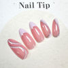 Picture of White French Tip Press on Nails Almond Medium Fake Nails Pink False Nails with Glitter Swirl Design Glossy Full Cover Acrylic Glue on Nails Artificial Stick on Nails for Women Manicure 24Pcs