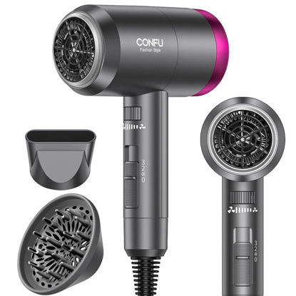 Picture of CONFU Ionic Blow Dryer 1600W, Portable Lightweight Fast Drying Negative Ion Hairdryer Blowdryer, 3 Heat Settings & Infinity Speed, with Diffuser and Concentrator Nozzle for Home & Travel