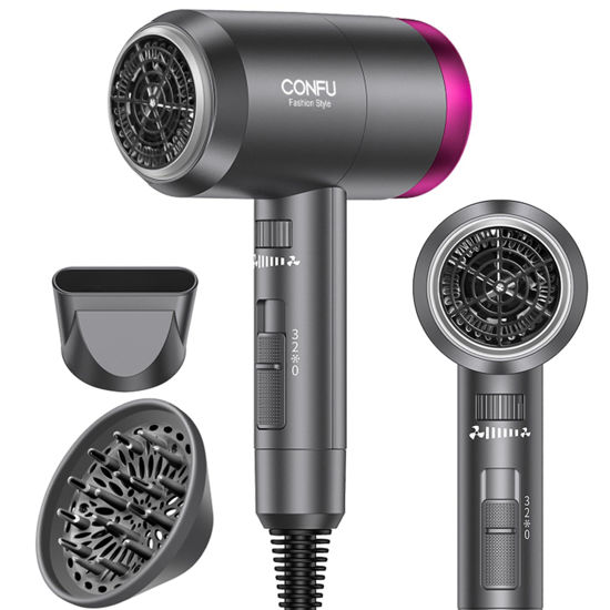 Picture of CONFU Ionic Blow Dryer 1600W, Portable Lightweight Fast Drying Negative Ion Hairdryer Blowdryer, 3 Heat Settings & Infinity Speed, with Diffuser and Concentrator Nozzle for Home & Travel