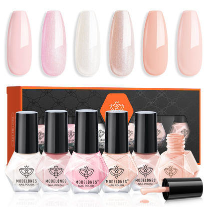 Picture of modelones Nail Polish Set 6 Colors Neutral Nude Pink Mini Nail Polish Skin Tones Collection Quick Dry Neutral Glitter Finger Nail Polish Home DIY Manicure Valentine's Gift for Women Girl