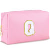 Picture of URSKYTOUS Initial Makeup Bag Personalized Preppy Travel Small Cosmetic Bag Cute PU Pink Chenille Letter Makeup Pouch for Purse Waterproof Zippered Toiletry Organizer for Women Girls Kids Friends (Q)