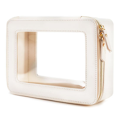 Picture of Aveniee Large Clear Makeup Bag Cosmetic bags, Travel Toiletry Bag for Women, Clear Make up Bag Case, Chic Makeup Pouch with Transparent Vinyl Windows & Gold Zippers(White)