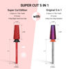 Picture of MelodySusie Super Cut Edition 5 in 1 Nail Drill Bits, 3/32'' Carbide Tungsten Multi-function Bits, Suitable for Manicure Pedicure Cuticle Gel Polishing, Red, Series Bit-M, XC