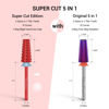 Picture of MelodySusie Super Cut Edition 5 in 1 Nail Drill Bits, 3/32'' Carbide Tungsten Multi-function Bits, Suitable for Manicure Pedicure Cuticle Gel Polishing, Red, Series Bit-M, Quadruple Coarse
