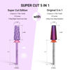 Picture of MelodySusie Super Cut Edition 5 in 1 Nail Drill Bits, 3/32'' Carbide Tungsten Multi-function Bits, Suitable for Manicure Pedicure Cuticle Gel Polishing, Purple, Series Bit-M, 3XC