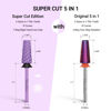 Picture of MelodySusie Super Cut Edition 5 in 1 Nail Drill Bits, 3/32'' Carbide Tungsten Multi-function Bits, Suitable for Manicure Pedicure Cuticle Gel Polishing, Purple, Series Bit-M, XC