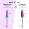 Picture of MelodySusie Super Cut Edition 5 in 1 Nail Drill Bits, 3/32'' Carbide Tungsten Multi-function Bits, Suitable for Manicure Pedicure Cuticle Gel Polishing, Purple, Series Bit-M, C