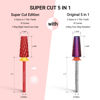 Picture of MelodySusie Super Cut Edition 5 in 1 Nail Drill Bits, 3/32'' Carbide Tungsten Multi-function Bits, Suitable for Manicure Pedicure Cuticle Gel Polishing, Red, Series Bit-M, 2XC