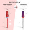 Picture of MelodySusie Super Cut Edition 5 in 1 Nail Drill Bits, 3/32'' Carbide Tungsten Multi-function Bits, Suitable for Manicure Pedicure Cuticle Gel Polishing, Red, Series Bit-M, 4XC