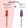 Picture of MelodySusie Super Cut Edition 5 in 1 Nail Drill Bits, 3/32'' Carbide Tungsten Multi-function Bits, Suitable for Manicure Pedicure Cuticle Gel Polishing, Red, Series Bit-M, 3XC