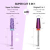 Picture of MelodySusie Super Cut Edition 5 in 1 Nail Drill Bits, 3/32'' Carbide Tungsten Multi-function Bits, Suitable for Manicure Pedicure Cuticle Gel Polishing, Purple, Series Bit-M, 4XC