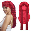 Picture of AWAYTR Long Satin Bonnet for Women - Double Layer Elastic Silk Bonnet for Braids Hair Sleeping Cap with Tie Band (Wine Red)