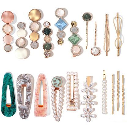 Picture of Mehayi 20 PCS Pearls and Acrylic Resin Hair Clips, Handmade Hair Barrettes, Marble Alligator bobby pins, Glitter Crystal Geometric Hairpin, Elegant Gold Hair Accessories, Gifts for Women Girls