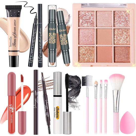 Picture of YBUETE Makeup Set Kit for Women Girls Teens, Makeup Present Set, Includes 9 Color Eyeshadow, Counter Stick, Foundation, Eyebrow Pencil, Eyeliner, Mascara, Lip Gloss, 5Pcs Brushes, Sponge