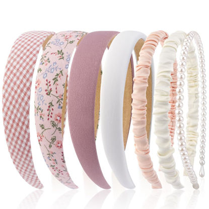 Picture of AHONEY 7 Pack Pink Headbands for Girls Women Headbands Trendy Non Slip Hairbands Cute Croquett Hair Accessories Kawaii Multi-style Headband Pack (Pink)