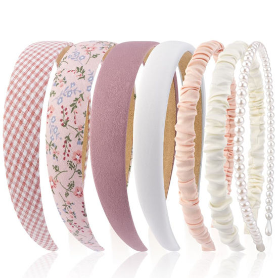 Picture of AHONEY 7 Pack Pink Headbands for Girls Women Headbands Trendy Non Slip Hairbands Cute Croquett Hair Accessories Kawaii Multi-style Headband Pack (Pink)