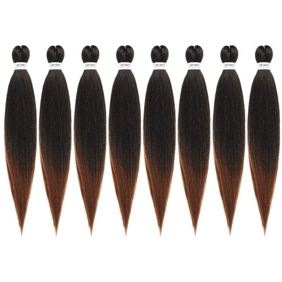 Picture of Difunee Pre-stretched Braiding Hair - 30 Inch 8 Packs Long Braiding Hair Yaki Texture Soft Crochet Braids, Ombre Brown Hot Water Setting Twist Synthetic Braiding Hair Extension（30 Inch, T30-8P)