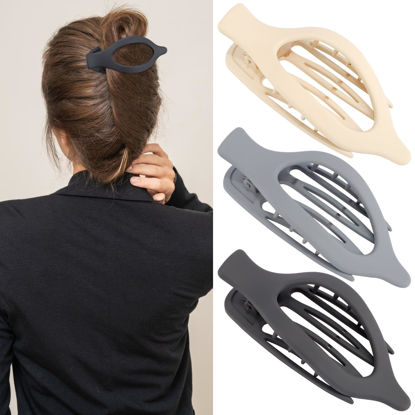 Picture of ATODEN Flat Hair Clips for Women Lay Flat Hair Claw Clips for Thin Thick Hair 3Pcs French Concord Hair Clips Large Hair Clips Matte Neutral Jaw Clips Hair Clamps Hair Accessories White Grey