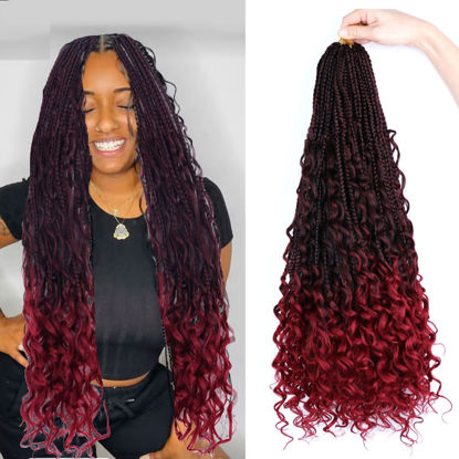 Picture of LMZIM 18 Inch 8 Packs Boho Box Braids Crochet Hair Bohemian Crochet Box Braids with Curly Ends Hippie Braids Braiding Hair Goddess Box Braids (18 inch, T1B/TBUG)