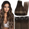 Picture of Full Shine Clip in Hair Extensions Balayage Dark Brown Human Hair Extensions Clip ins Ombre Ash Brown Mix Dark Brown Real Hair Clip in Extensions 14 Inch 3 Pcs