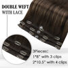 Picture of Full Shine Clip in Hair Extensions Balayage Dark Brown Human Hair Extensions Clip ins Ombre Ash Brown Mix Dark Brown Real Hair Clip in Extensions 14 Inch 3 Pcs