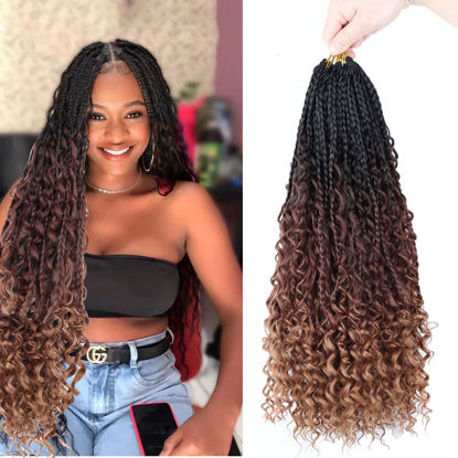 Picture of LMZIM 18 Inch 8 Packs Box Braids Crochet Hair Bohemian Crochet Box Braids with Curly Ends Hippie Braids Goddess Box Braids Synthetic Crochet Hair for Black Women 1b/33/30