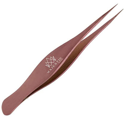 Picture of Majestic Bombay Fine Point Tweezers for Women and Men - Splinter Ticks, Facial, Brow and Ingrown Hair Removal-Sharp, Needle Nose, Surgical Tweezers Precision Pluckers best tweezers for chin hair
