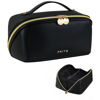 Picture of Prite Travel Cosmetic Bag Makeup Organizer Bag For Women Large Capacity Waterproof PU Leather Toiletry Bag with Handle and Clear Divider(Large Black)