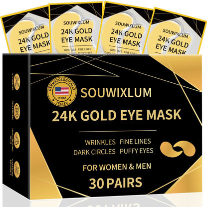 Picture of Under Eye Patches For Puffy Eyes 30Pairs, 24K Gold Eye Mask For Dark Circles and Puffiness, Under Eye Mask Patches Skincare, Eye Gel Pads, Eye Patches For Wrinkles, Puffy Eyes Bags Treatment Women Men