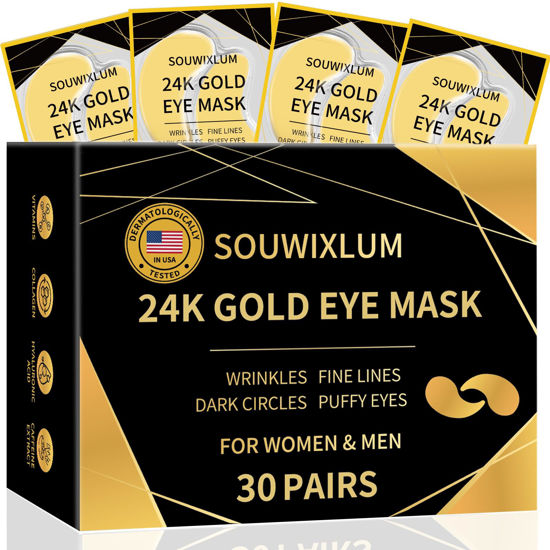 Picture of Under Eye Patches For Puffy Eyes 30Pairs, 24K Gold Eye Mask For Dark Circles and Puffiness, Under Eye Mask Patches Skincare, Eye Gel Pads, Eye Patches For Wrinkles, Puffy Eyes Bags Treatment Women Men