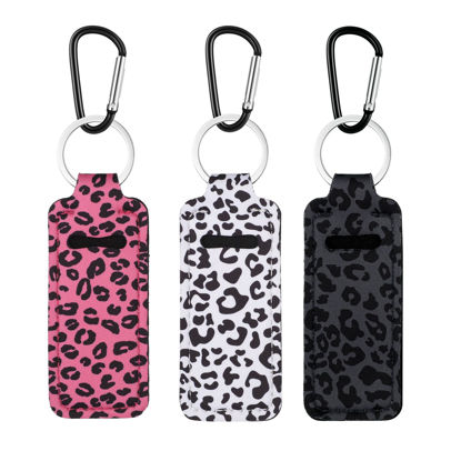 Picture of Pengxiaomei 3 Pcs Chapsticks Holder Keychain, Stocking Stuffers for Women Leopard Lip Balm Keychain Holder with Metal Clip
