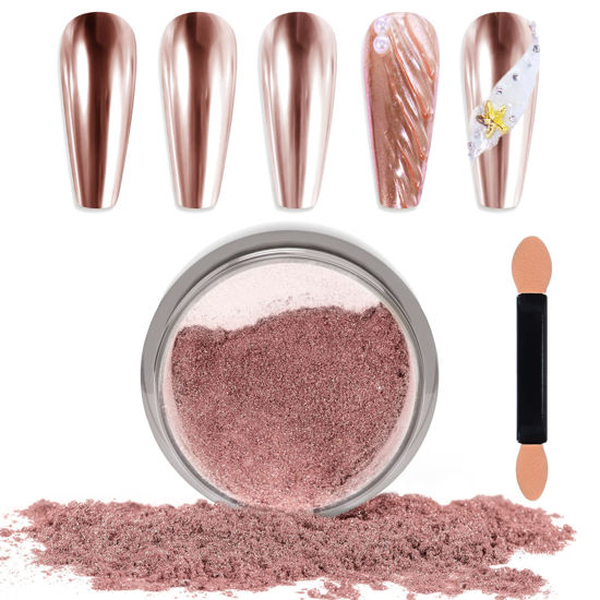 Picture of Laza Chrome Nail Powder Mirror Effect Metallic Dust Holographic Glitter Glazed Manicure Decoration Reflective Pigment for DIY Gel Polish Nail Art, Resin Craft, Gifts- Tea Rose