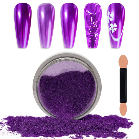 Picture of Laza Chrome Nail Powder Mirror Effect Metallic Dust Holographic Glitter Glazed Manicure Decoration Reflective Pigment for DIY Gel Polish Nail Art, Resin Craft, Gifts - Purple