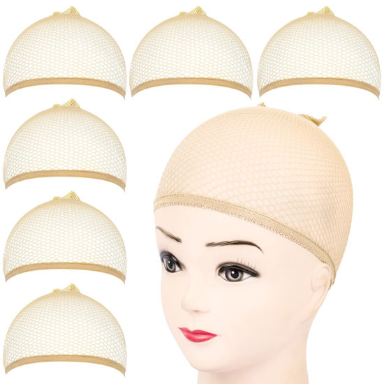 Picture of Fandamei Wig Cap, 6PCS Light Brown Mesh Wig Cap, Closed End Hair Mesh Net, Liner Weaving Caps for Women, Men, Kids, Wig Caps for Halloween, Cosplay