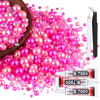 Picture of 80g Flatback Pearls and Rhinestones for Crafting, Dark Pink 3-10mm Resin Rhinestones and Half Pearls for Bedazzling, Nail Art and Dec with 3pcs 10ml B7000 Jewelry Glue, Tweezer and Pickup Pencil