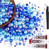 Picture of 80g Flatback Pearls and Rhinestones for Crafting, Dark Blue 3-10mm Resin Rhinestones and Half Pearls for Bedazzling, Nail Art and Dec with 3pcs 10ml B7000 Jewelry Glue, Tweezer and Pickup Pencil