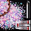 Picture of 80g Flatback Pearls and Rhinestones for Crafting, Pink Purple 3-10mm Resin Rhinestones and Half Pearls for Bedazzling, Nail Art and Dec with 3pcs 10ml B7000 Jewelry Glue, Tweezer and Pickup Pencil