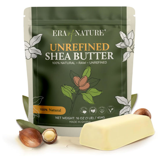 Picture of era of nature Organic Unrefined Raw AFRICAN IVORY WHITE SHEA BUTTER, for Dry Skin Base Beauty, Use Alone or in DIY Body Butters, Soaps & Lotions - 1lb