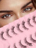 Picture of Eyelashes Natural Cat Eye Lashes 15mm Wispy Eyelashes Flared Fluffy Strip Lashes 0.1MM Thin Band False Eyelashes C Curl Lashes Siligli Eye Lashes Pack 7 Pair