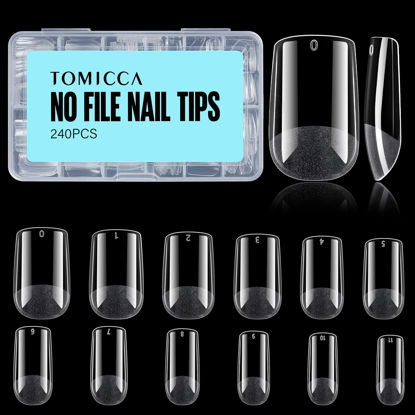 Picture of TOMICCA Short Square Nail Tips,Acrylic Gel Nail Tips 240Pcs Fake Nail Tips Full Cover 12 Sizes False Nails Half Matte for Nail Extension Home DIY Salon
